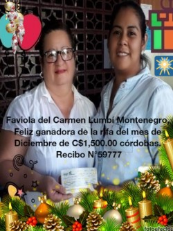 Faviola del Carmen Lumbi, ganadora de la rifa del mes de Diciembre 2017